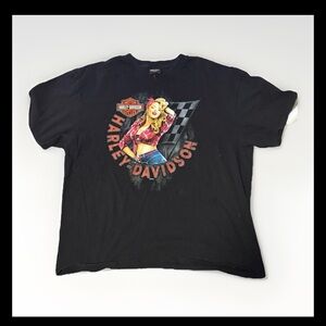 Harley-Davidson Pin Up Graphic T-Shirt Mens 2XL Black Racing Biker Tee